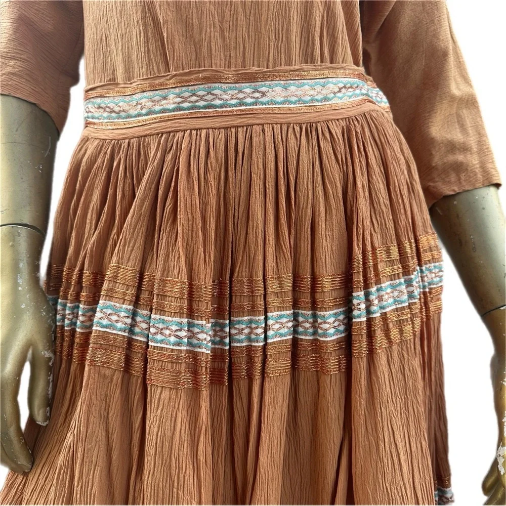 VINTAFE GEORGIE OF ARIZONA GAUZE & COPPER METALLIC PATIO DRESS 2-PIECE SKIRT SET